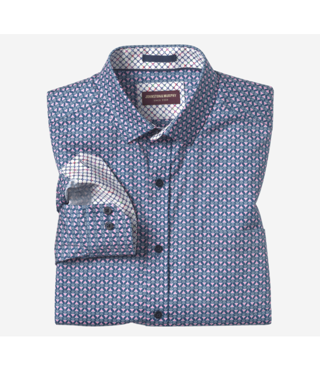 Johnston and Murphy Long Sleeve Printed Cotton Shirt