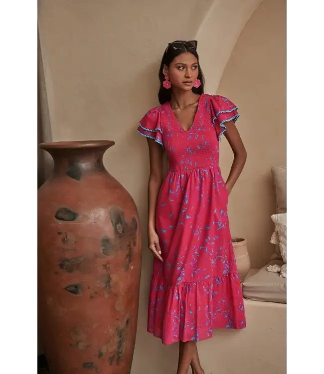 Sugarlips Delina Floral Patte Tiered Midi Dress