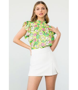 THML THML Flower Print Flutter Sleeve Blouse