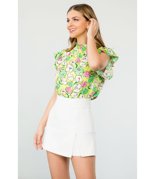 THML Flower Print Flutter Sleeve Blouse