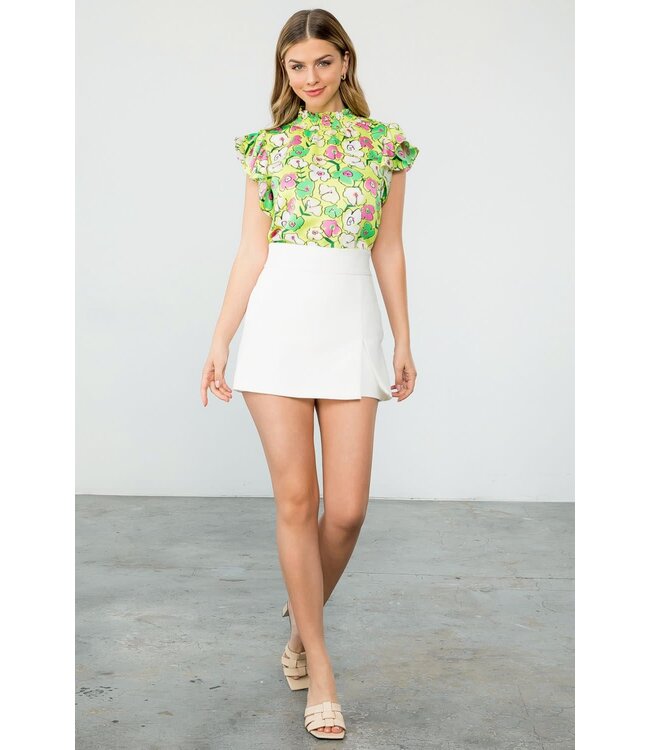 THML Flower Print Flutter Sleeve Blouse