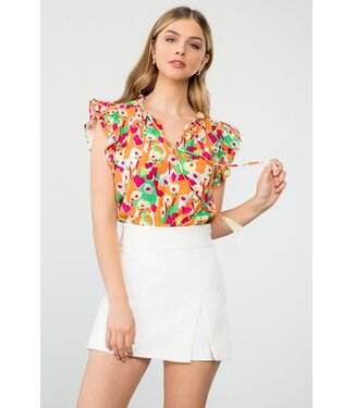 THML THML Floral Ruffle Sleeve Top