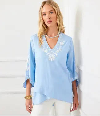 Karen Kane Bracelet Sleeve Embroidered Asymmetric Top