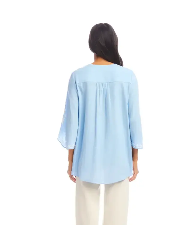 Karen Kane Bracelet Sleeve Embroidered Asymmetric Top