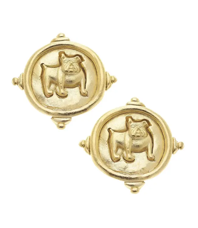 Susan Shaw Gold Bulldog Intaglio Post Earrings