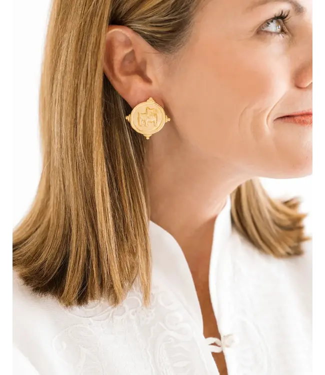 Susan Shaw Gold Bulldog Intaglio Post Earrings