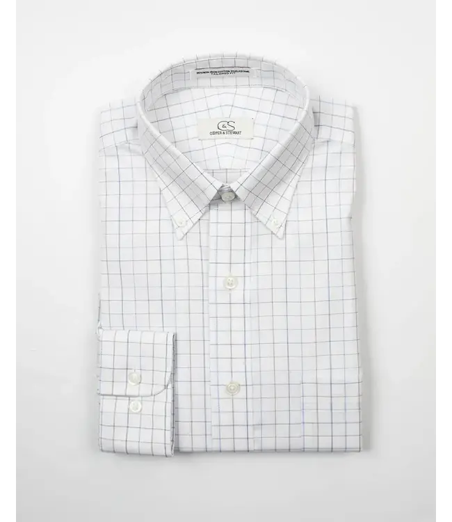 Cooper & Stewart White Ground Blue/Tan Check Button Down Collar