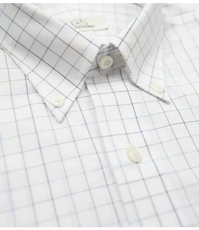 Cooper & Stewart White Ground Blue/Tan Check Button Down Collar