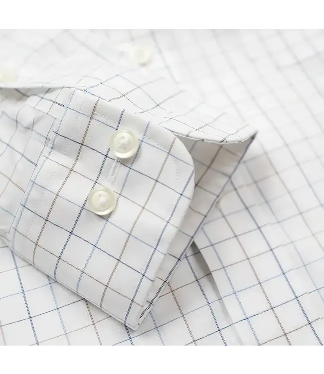 Cooper & Stewart White Ground Blue/Tan Check Button Down Collar