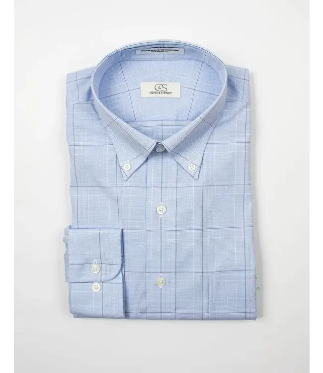 Cooper & Stewart Blue Ground Square Box Check Tailored Fit Button Down Collar
