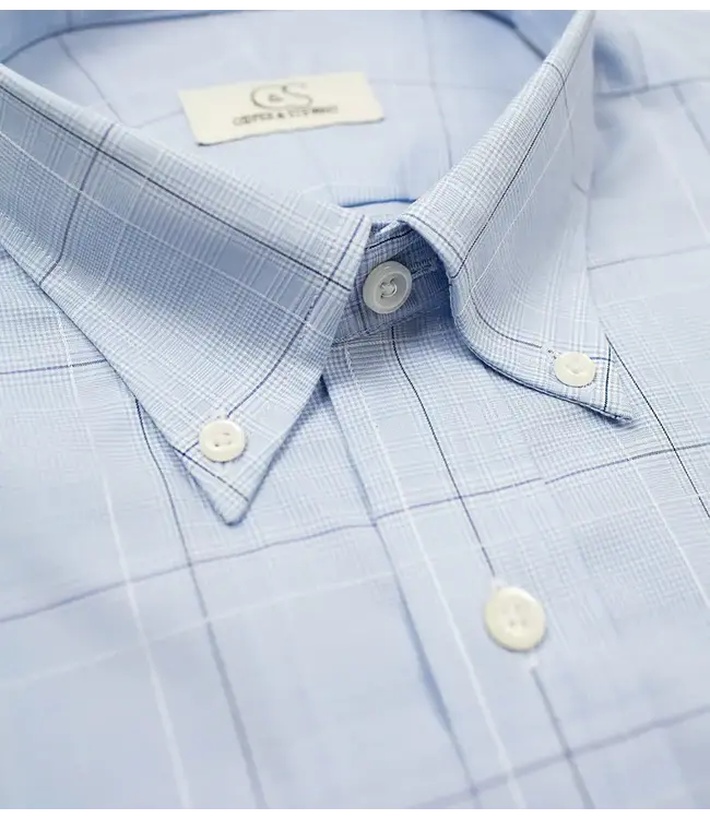 Cooper & Stewart Blue Ground Square Box Check Tailored Fit Button Down Collar