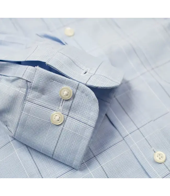 Cooper & Stewart Blue Ground Square Box Check Tailored Fit Button Down Collar