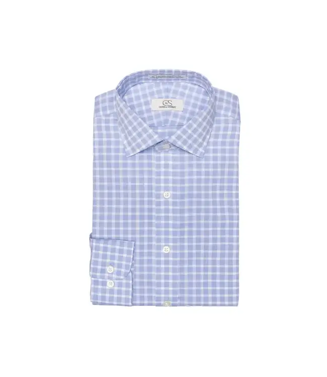 Cooper & Stewart Blue Text Dobby Check Tailored Fit Spread Collar