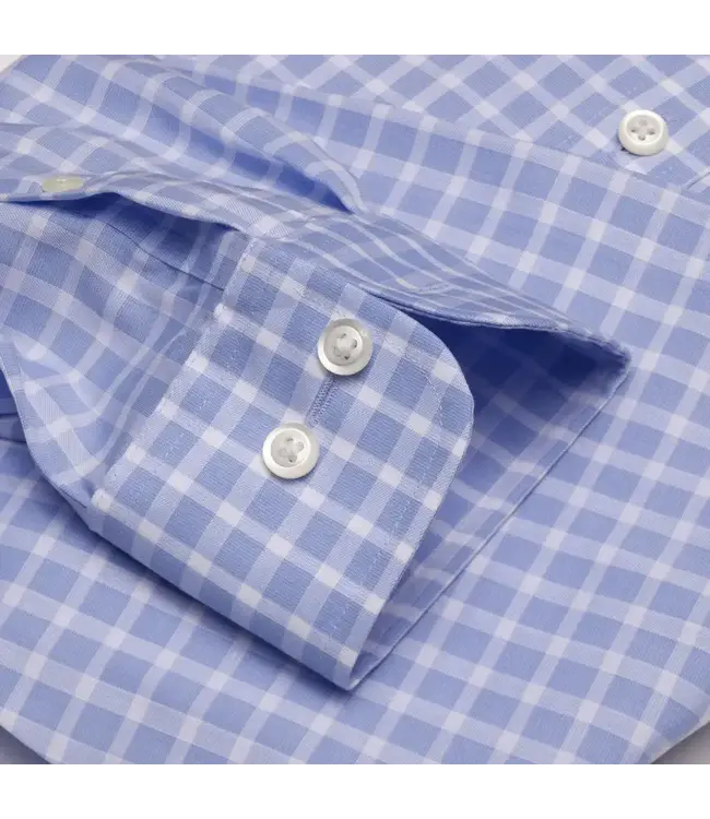 Cooper & Stewart Blue Text Dobby Check Tailored Fit Spread Collar