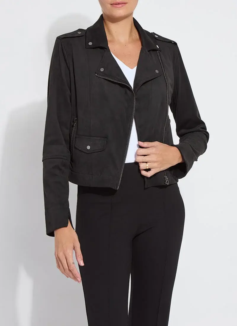 Lysse Amelia Vegan Suede Moto Jacket | Black | Stretch Fit - Abraham's