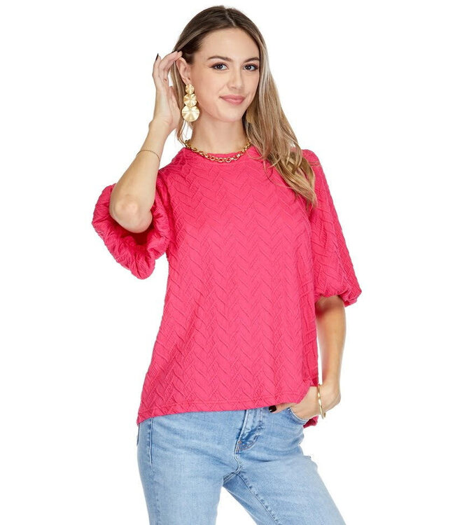Joy Joy Pattern Balloon Sleeve Pullover
