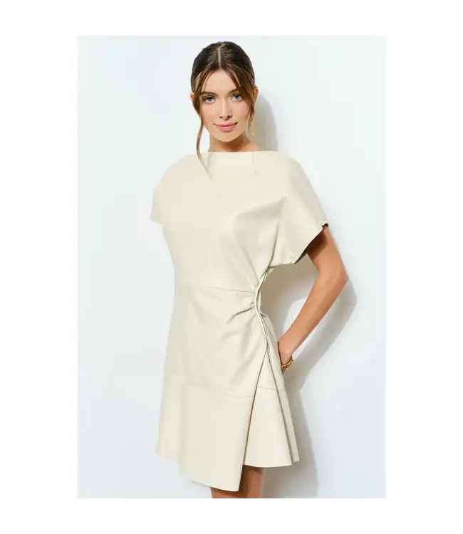 INA SS Boat Neck Leather Mini Dress