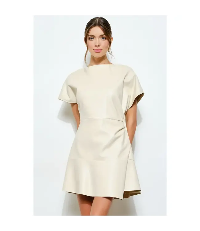 INA SS Boat Neck Leather Mini Dress