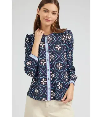 Current Air Decorative Pattern Button Down Blouse
