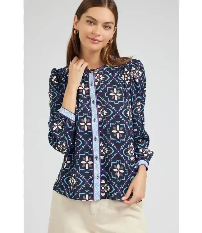 Current Air Decorative Pattern Button Down Blouse