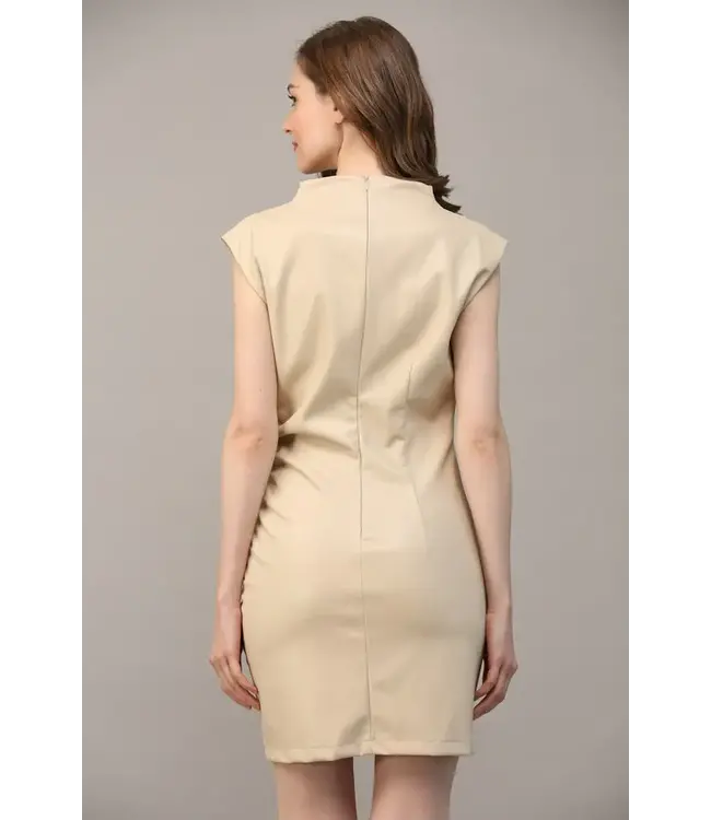 Fate by LFD Ruched Detail Cowl Neck Faux Leather Dress