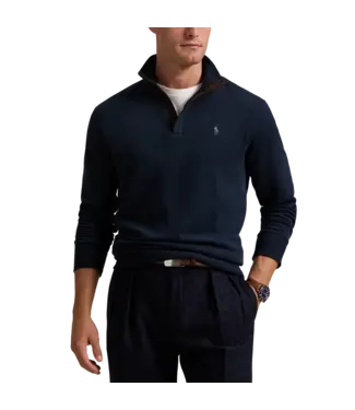 Polo Ralph Lauren Long-Sleeve Double Knit Jersey 1/2 Zip Pullover W/ Suede Placket - Solid
