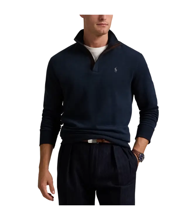 Long-Sleeve Double Knit Jersey 1/2 Zip Pullover W/ Suede Placket - Solid