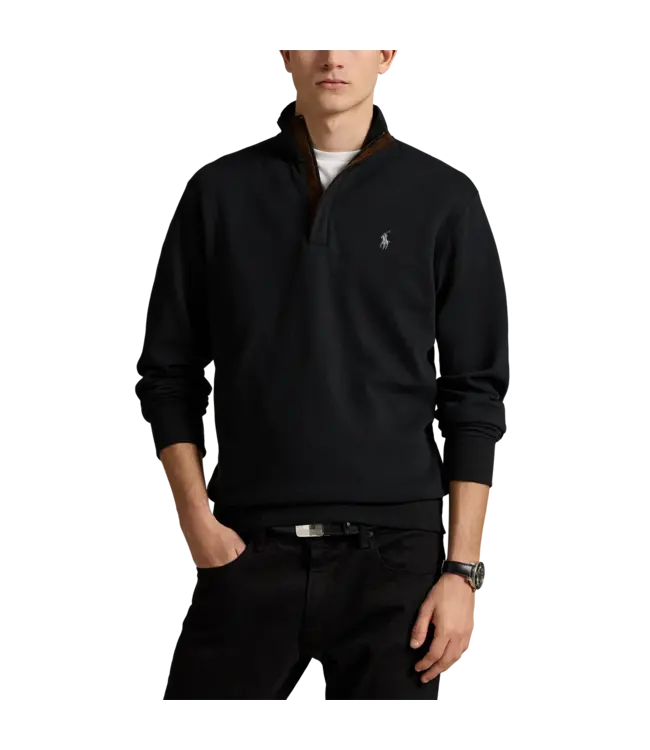 Long-Sleeve Double Knit Jersey 1/2 Zip Pullover W/ Suede Placket - Solid