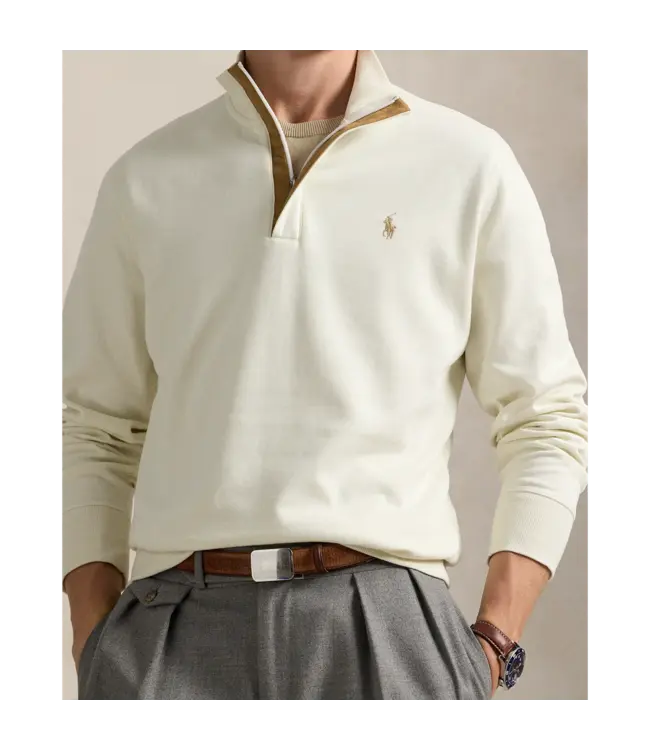 Long-Sleeve Double Knit Jersey 1/2 Zip Pullover W/ Suede Placket - Solid