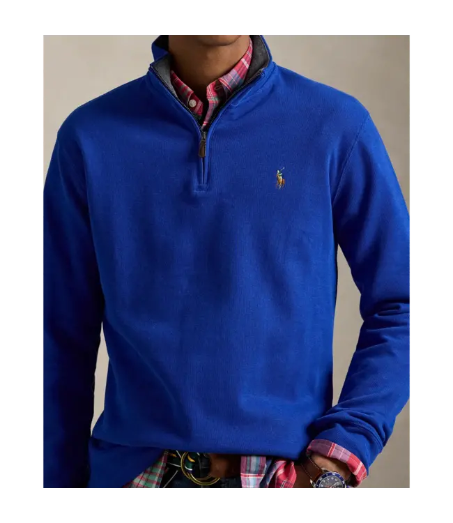 PRL Double Knit Jacquard 1/2 Zip Pullover w/ Contrast Collar