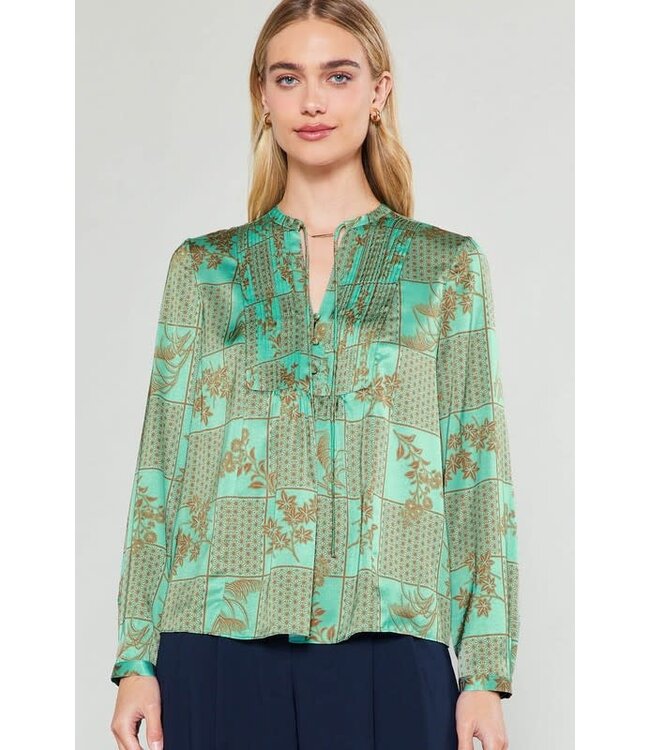Current Air Floral Printed Mandarin Collar Blouse