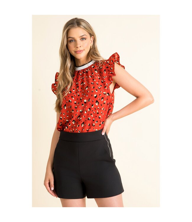 THML Leopard Print Flutter Sleeve Top