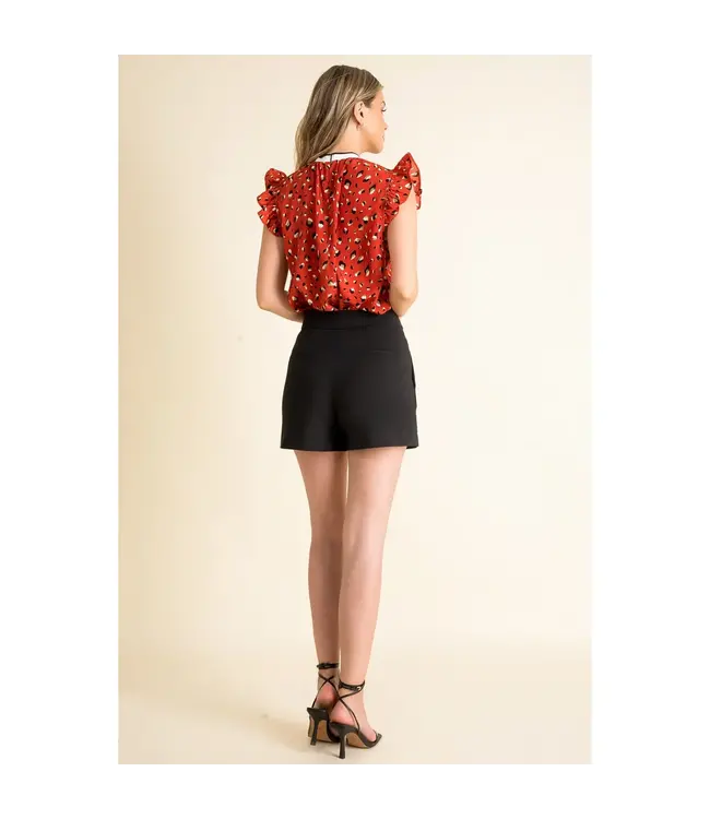THML Leopard Print Flutter Sleeve Top