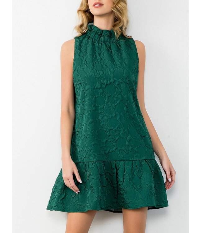 THML Ruffled Neck Sleeveless Textured Dress