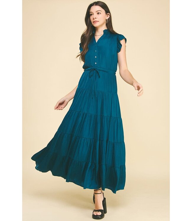 Pinch Satin Tiered Maxi Dress