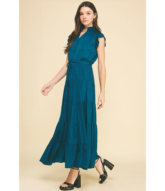Pinch Satin Tiered Maxi Dress