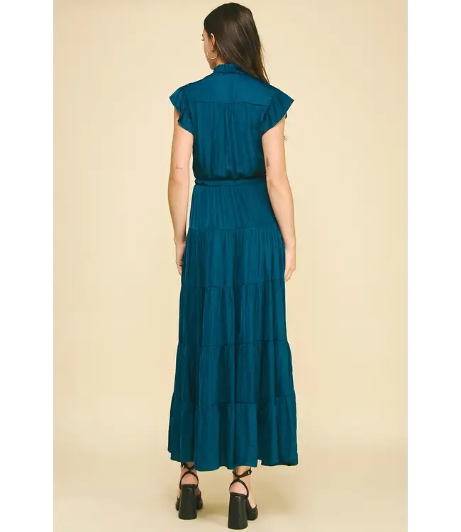 Pinch Satin Tiered Maxi Dress