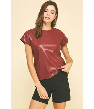 Pinch Faux Leather Cap Sleeve Top