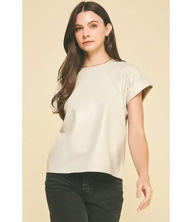 Pinch Faux Leather Cap Sleeve Top