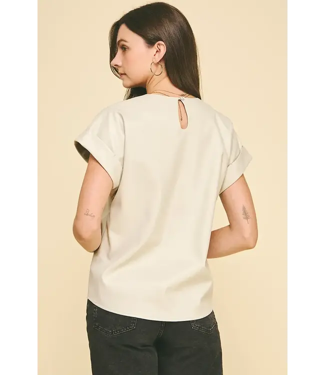 Pinch Faux Leather Cap Sleeve Top
