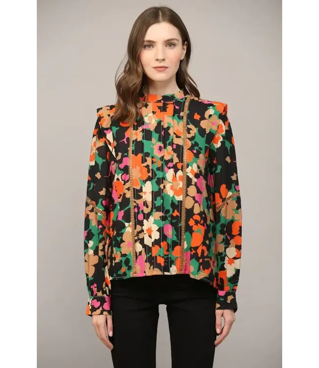 Fate by LFD Tucked Detail Lace Insert Blouse