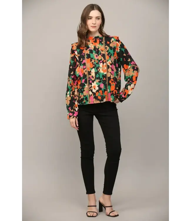 Fate by LFD Tucked Detail Lace Insert Blouse