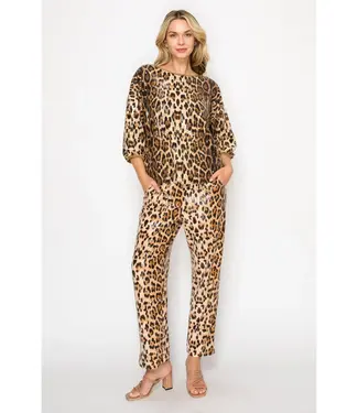 Joh Jelica Sequin Top/Jing Sequin Animal Print Pants Set