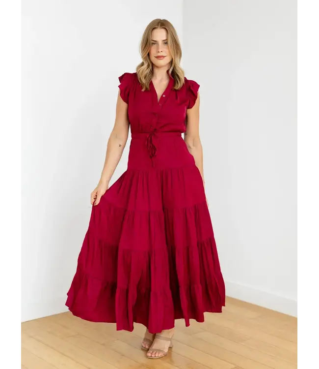 Pinch Satin Tiered Maxi Dress