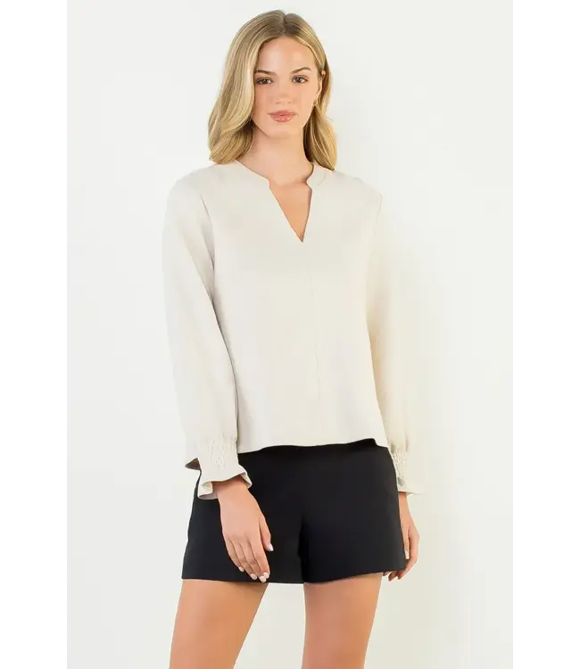 THML L/S Suede V-Neck Top