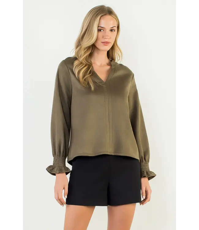 THML L/S Suede V-Neck Top
