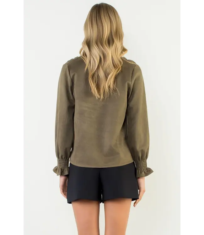 THML L/S Suede V-Neck Top