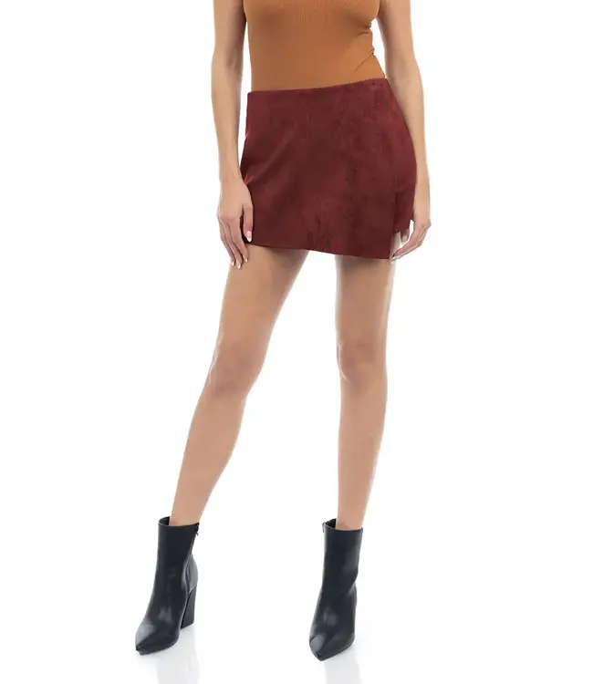 Naked Zebra Asymmetric Front Panel Faux Suede Skort