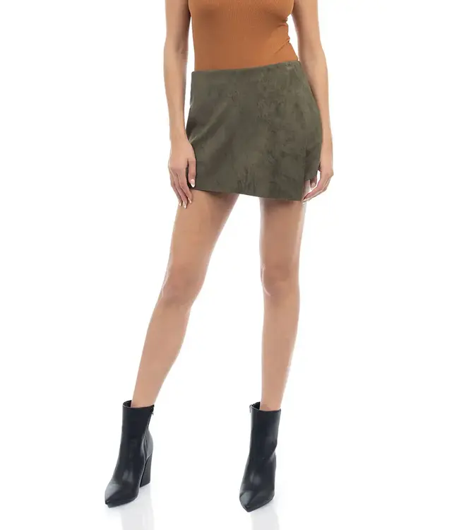 Naked Zebra Asymmetric Front Panel Faux Suede Skort