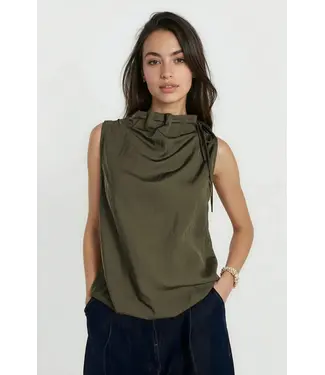 Naked Zebra Cinched Mocked Neck Sleeveless Top